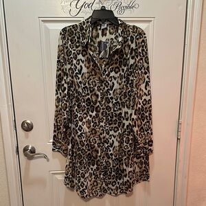 Geneology Fashion DNA Brown and Black Long Sleeve‎ Buttoned Shirt Dress